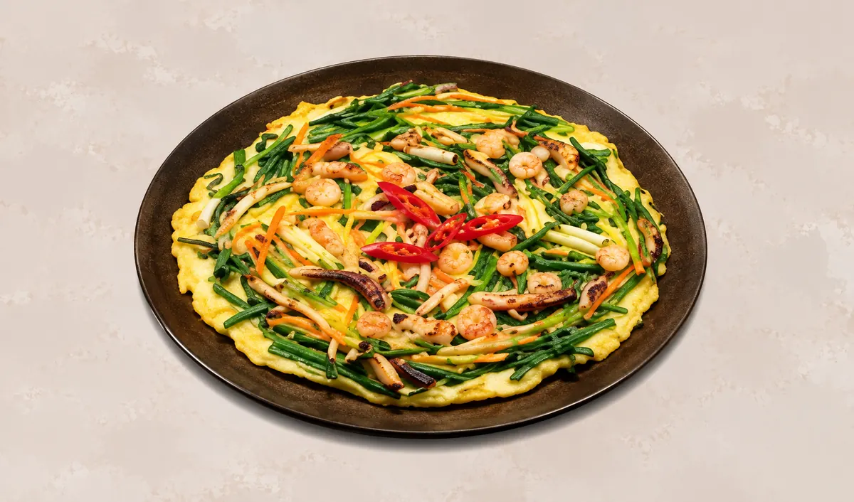 Seafood and chive pancake